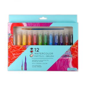 iHeartArt 12 Watercolor Pastels + Brush